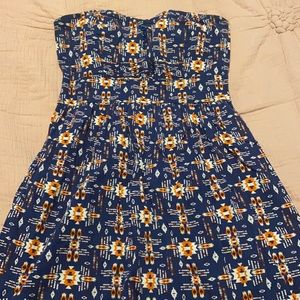 Strapless Orange and Blue Dress